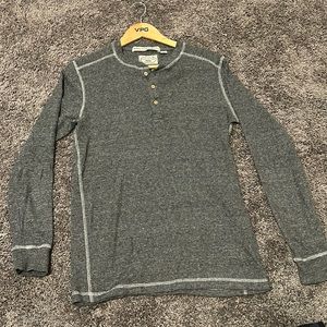 Grey Washed Stoned & Beaten Long Sleeve Henley T-Shirt
